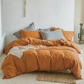 Simple&Opulence 100% Linen Duvet Cover Set 3Pcs Basic Style Natural French Washed Flax Solid Color Soft Breathable Farmhouse Bedding With Button Closure - Rust, King