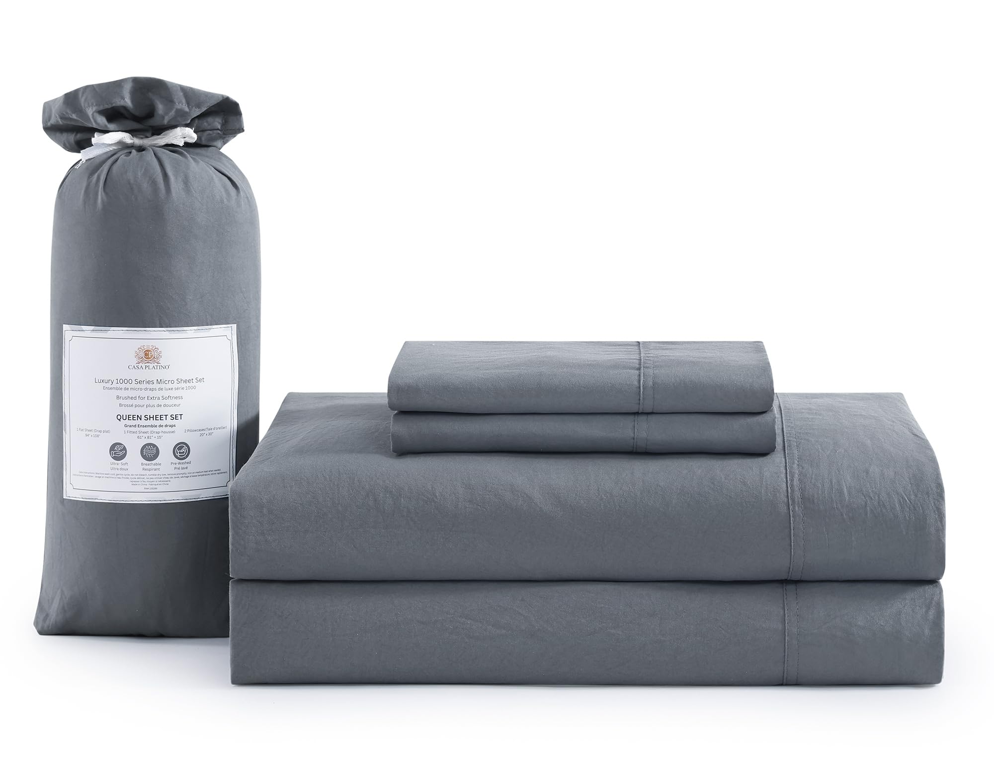 Casa Platino Queen Sheets, Pre Washed Soft Queen Bed Set, Fade Resistant Bedding Queen Size Bed Sheets, Cozy Queen Size Sheets,