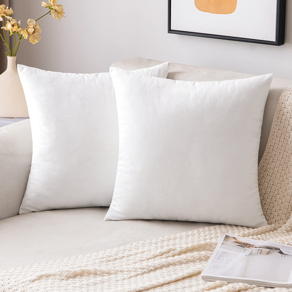 EMEMA Pack of 2 Velvet Pillow Covers Decorative Square Pillowcase Soft Solid Cushion Case for Sofa Bedroom Car 16x16 Inch White