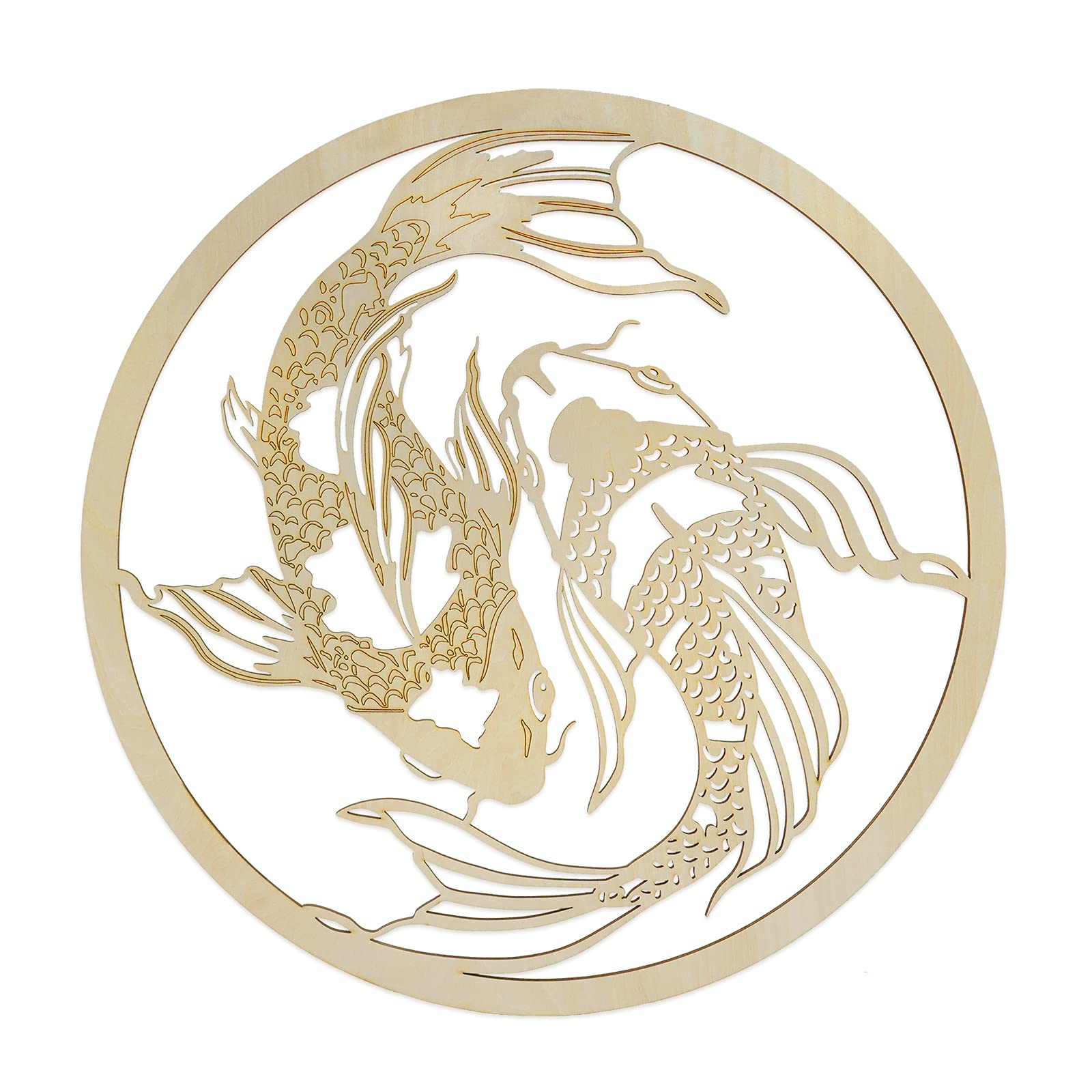 Fourth Level MFG 12 Yin Yang Koi Fish, Asian Wood Wall Art, Spiritual Home Decor, For Yoga/Meditation Room, Altar