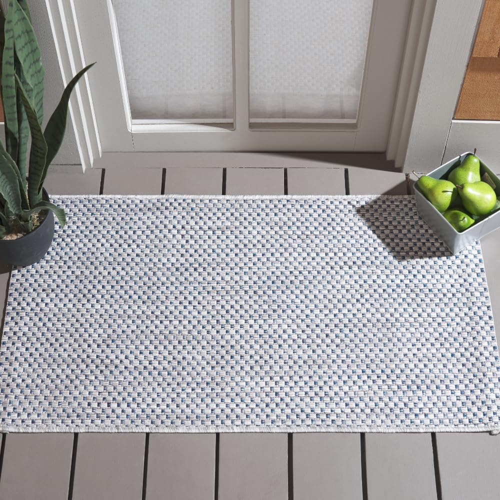 Safavieh Courtyard Collection Accent Rug - 2'3' X 5', Grey & Navy, Non-Shedding & Easy Care, Indoor/Outdoor & Washable-Ideal For Patio, Backyard, Mudroom (Cy8521-36812)
