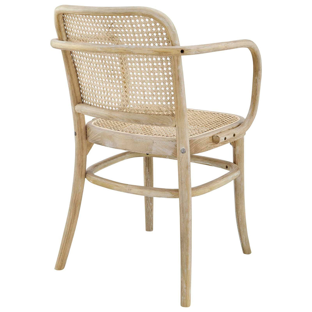 Modway Winona Elm Wood Dining Chair with Cane Rattan Seat, Gray