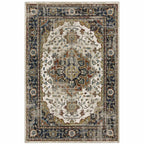 HomeRoots 509858 8 x 10 ft. Beige Blue Green Rust & Gray Oriental Power Loom Stain Resistant Rectangle Area Rug