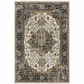 HomeRoots 509858 8 x 10 ft. Beige Blue Green Rust & Gray Oriental Power Loom Stain Resistant Rectangle Area Rug