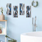 Qunclay Set Of 4 Blue And Black Striped Bathroom Wall Art Grey And White Relax Soak Unwind Breathe Wall Art Farmhouse Rustic Woo