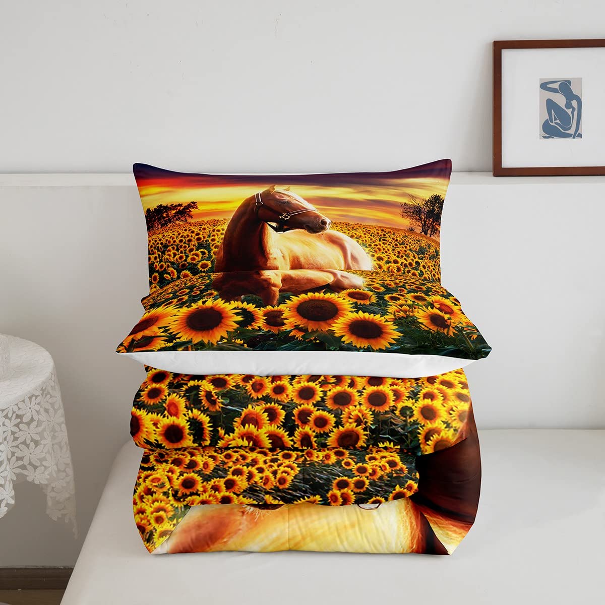 3D Horse Comforter Set For Kids Boys Wild Animal Down Comforter Girls Teen Adult Women Sunflower Quilted Duvet Brown Horse Beddi