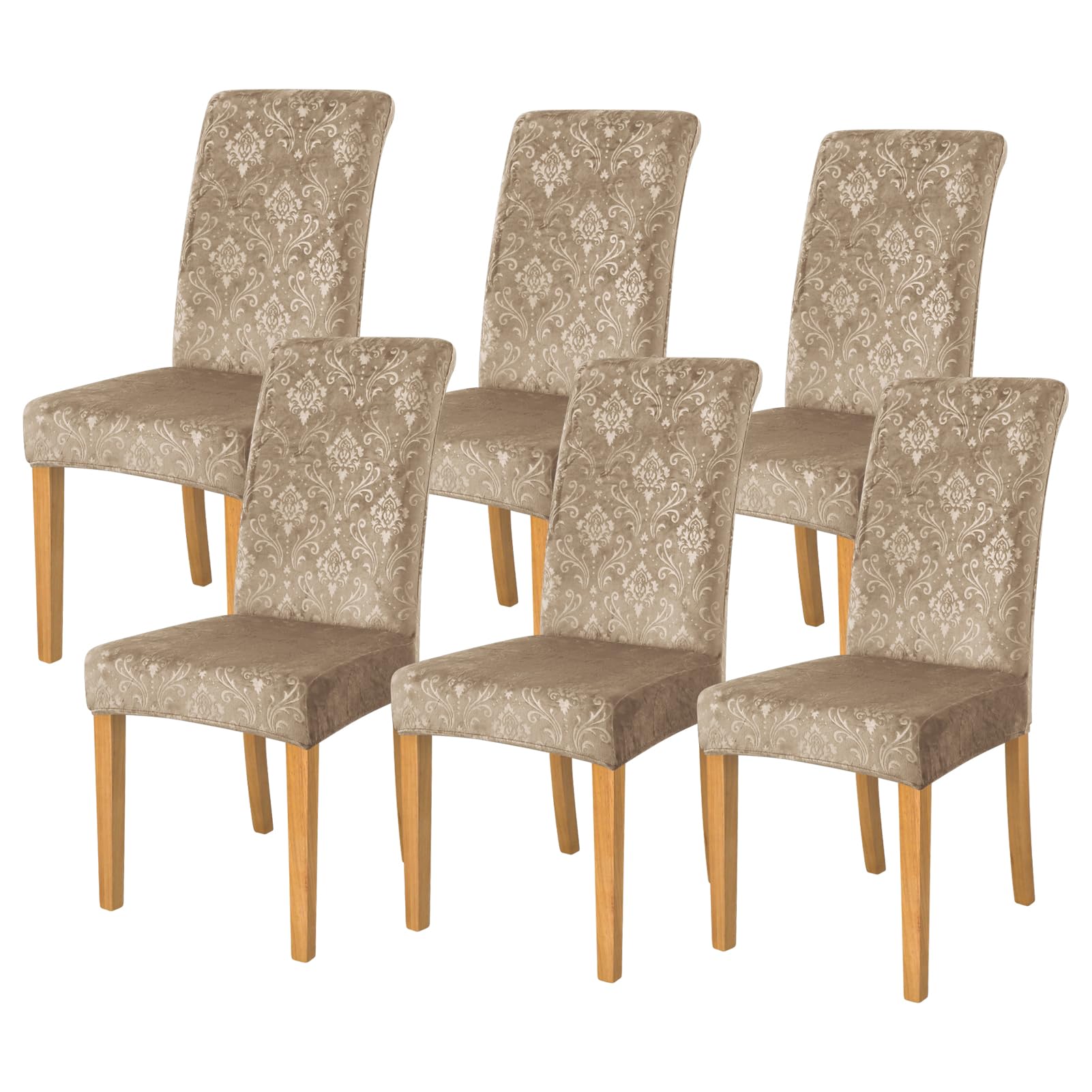 FORCHEER Chair Covers for Dining Chairs Set of 6,Velvet Beige Stretch Dining Room Chair Cover Kitchen Parsons Chair Slipcovers (
