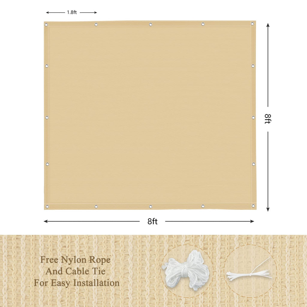 Abosun Outdoor Sun Shade Cloth, 8' X 8', Pergola, Deck, And Backyard Patio Sunshade With Uv Protection, Heat Resistant Hdpe Material, Reinforced Grommets (8X8 Ft, Wheat)