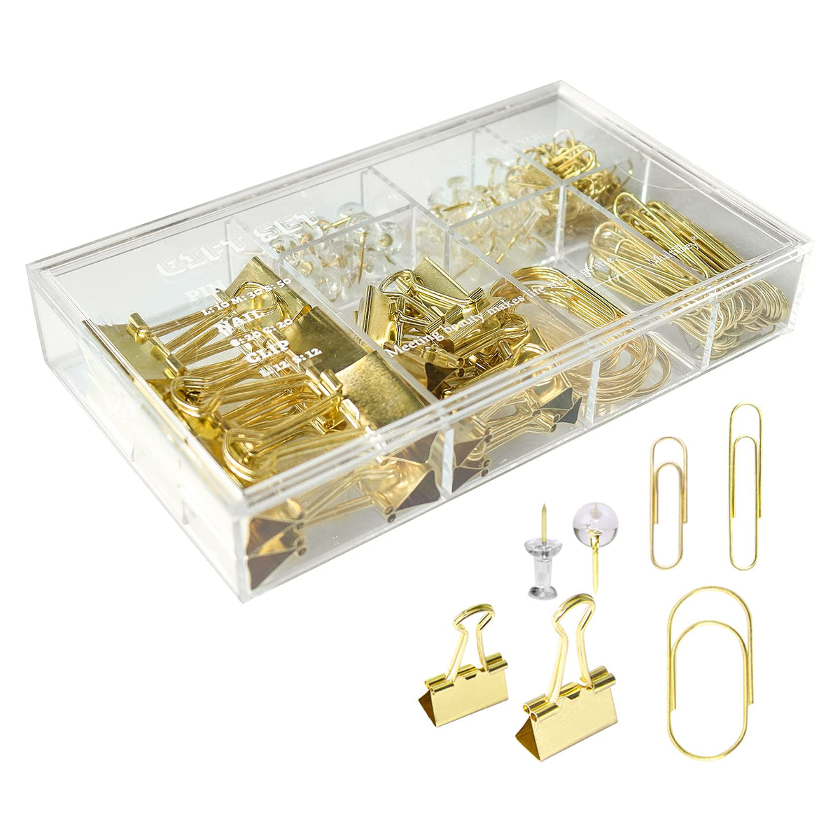 Gold Paper Clips Binder Clips, 154 Pcs Luxury Gold Office Supplies Set With Jumbo Paper Clips, Large Small Paper Clamps Binder C