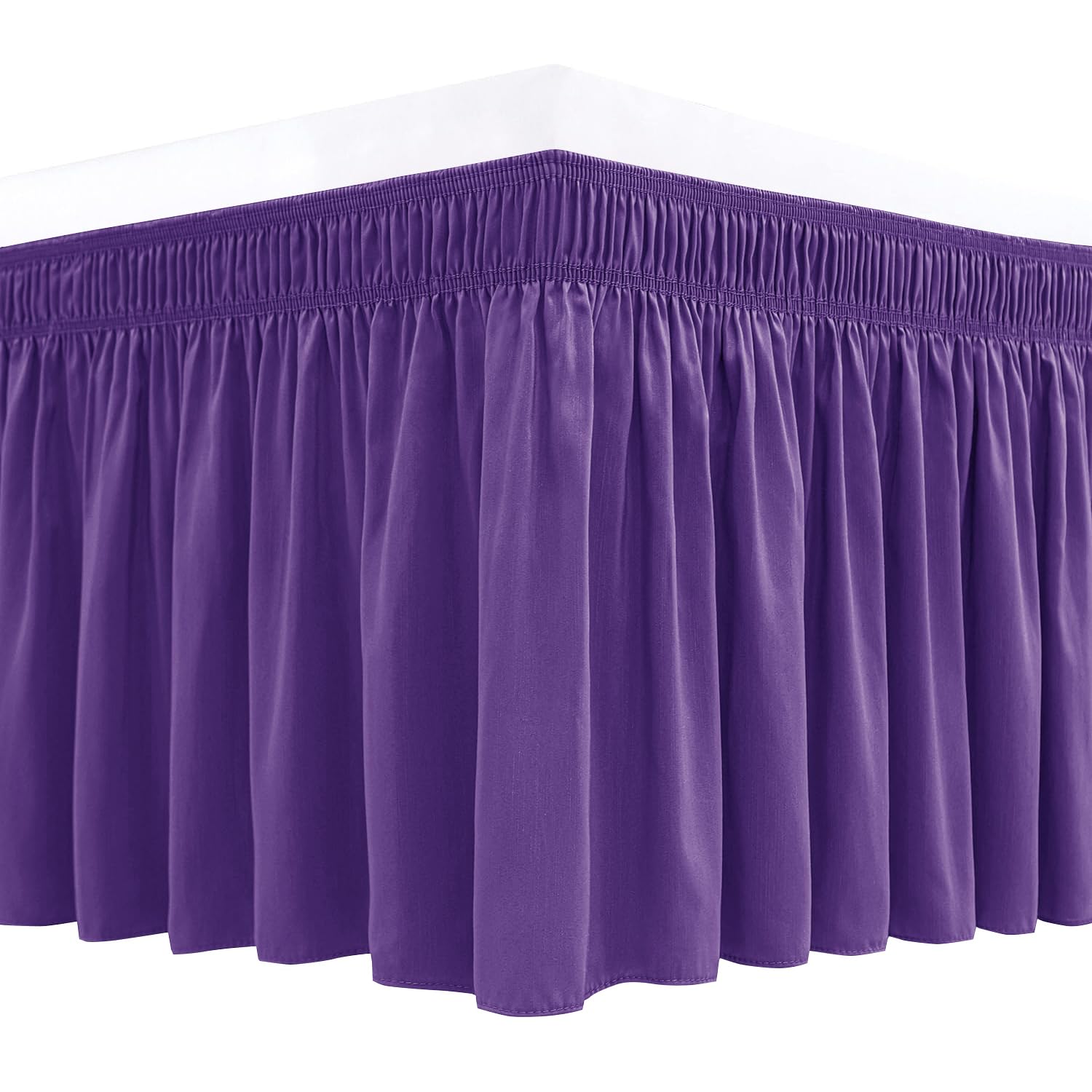 Biscaynebay Wrap Around Bed Skirts For Full & Full Xl Beds 15' Drop, Purple Adjustable Elastic Dust Ruffles Easy Fit Wrinkle &