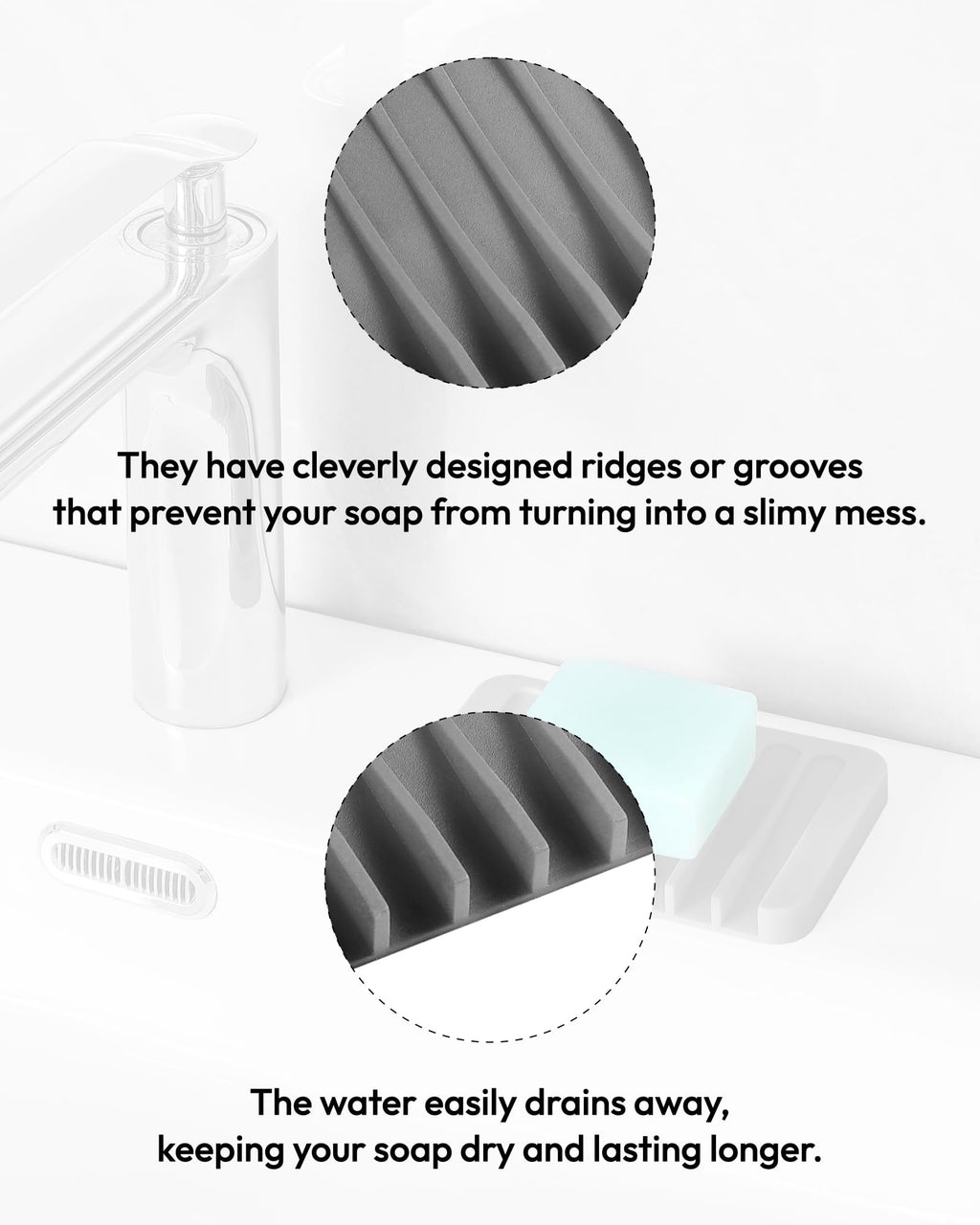 Jomeech Bathroom Soap Dish, Silicone Soap Holder For Bar Soap, Pack Of 2 (Light Gray)