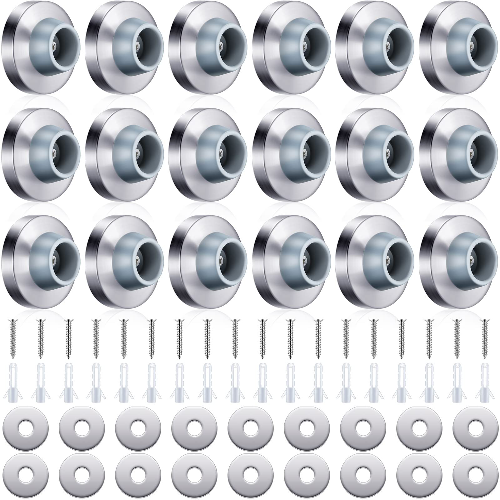 Pangda Concave Wall Door Bumper Stop Silver Stainless Steel Wall Door Bumper With 1-1/8 Inch Gray Round Rubber Protector Stops(S