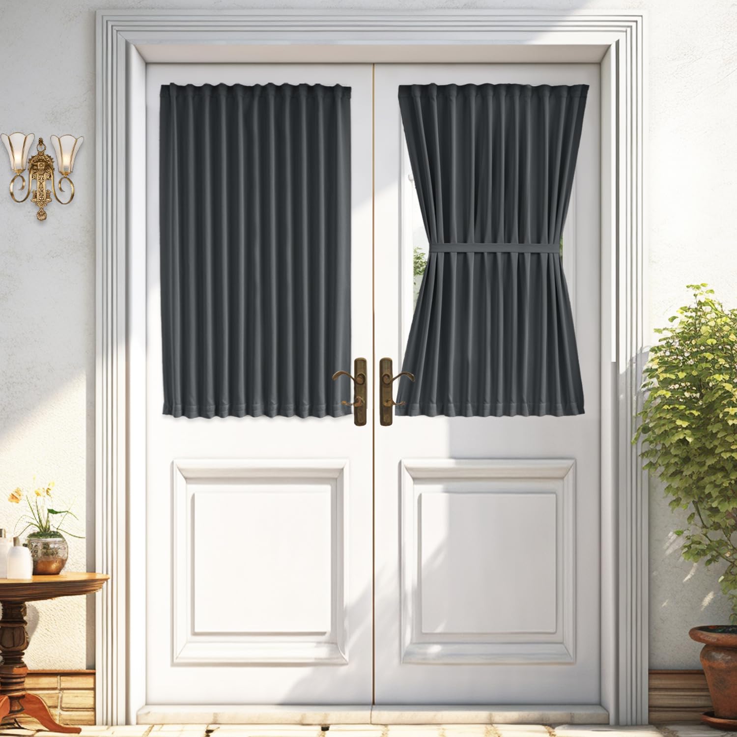 Vatge French Door Curtain - Thermal Insulated Window Curtain with Magic Tape for Glass Door, Front Door, Sliding Door, 1 Panel, 