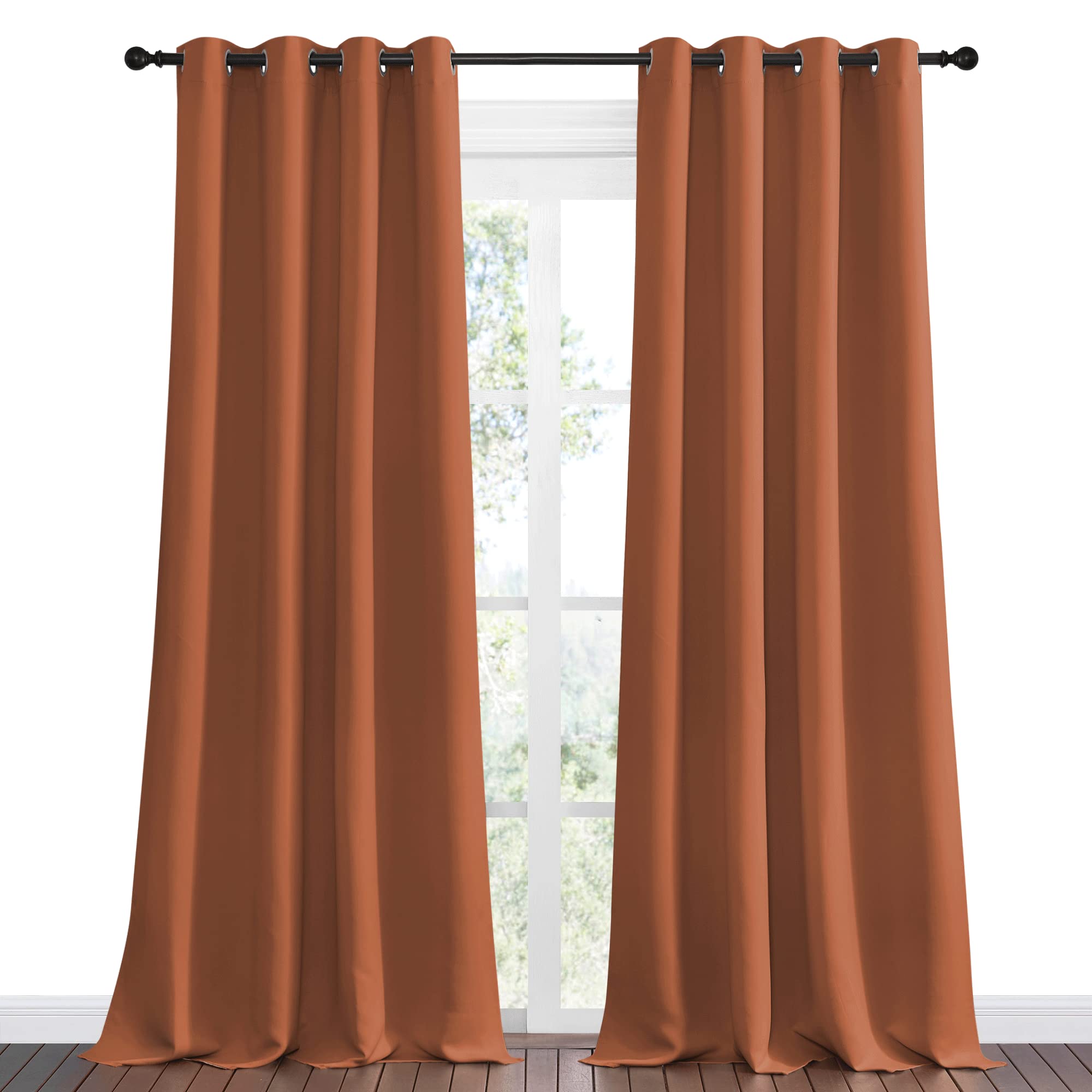 Nicetown Halloween Burnt Orange Blackout Curtains For Sliding Door - 55 By 102, 2 Pieces, Blocking Out Sunlight Window Treatment