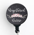 Rn Chalkboard Floral - Retractable Badge Reel With Swivel Clip And Extra-Long 34 Inch Cord - Badge Holder/Nurse Badge/Cute Badge