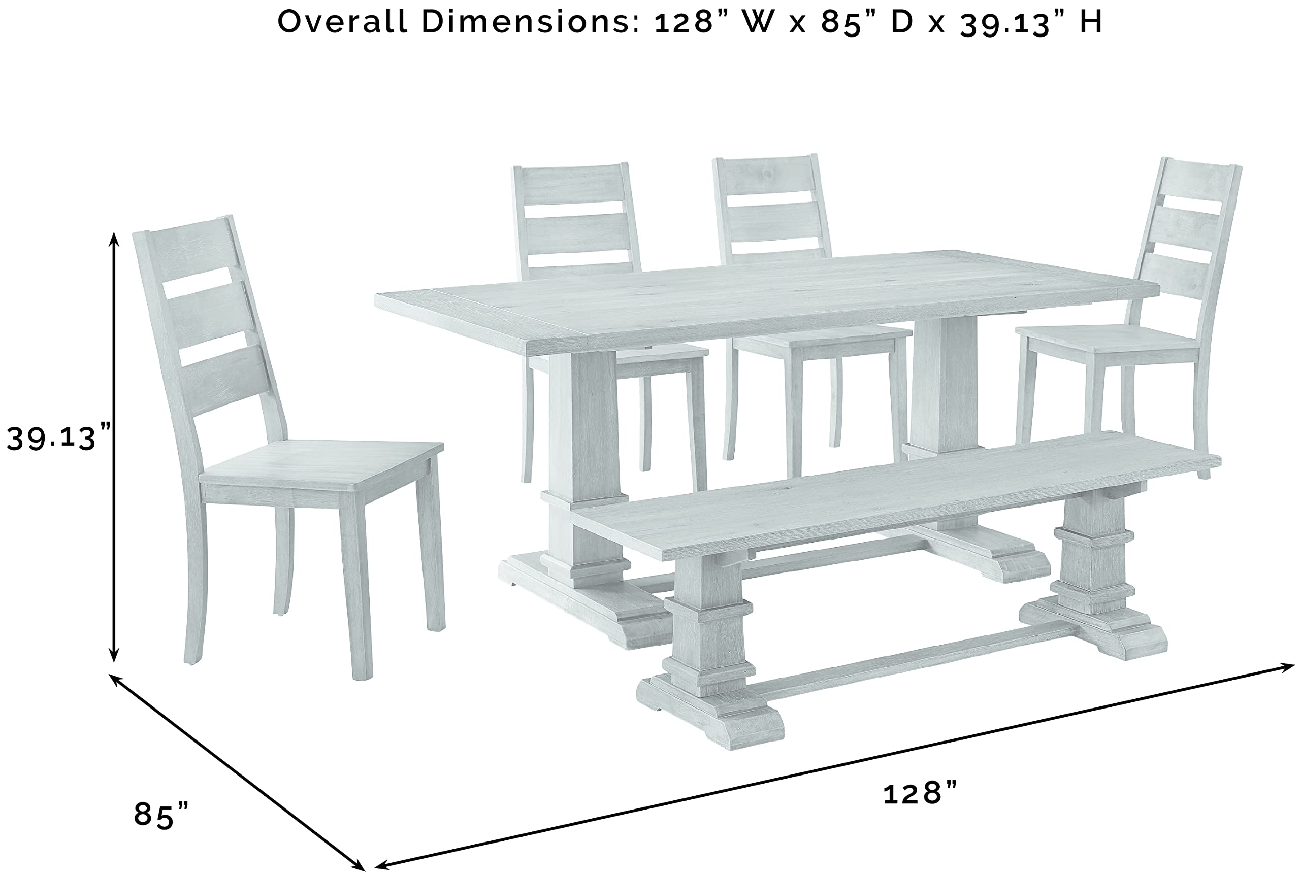 Crosley Furniture Joanna 6-Piece Modern Farmhouse Dining Table Set for 7 with 4 Ladderback Chairs and a Bench, Rustic Brown