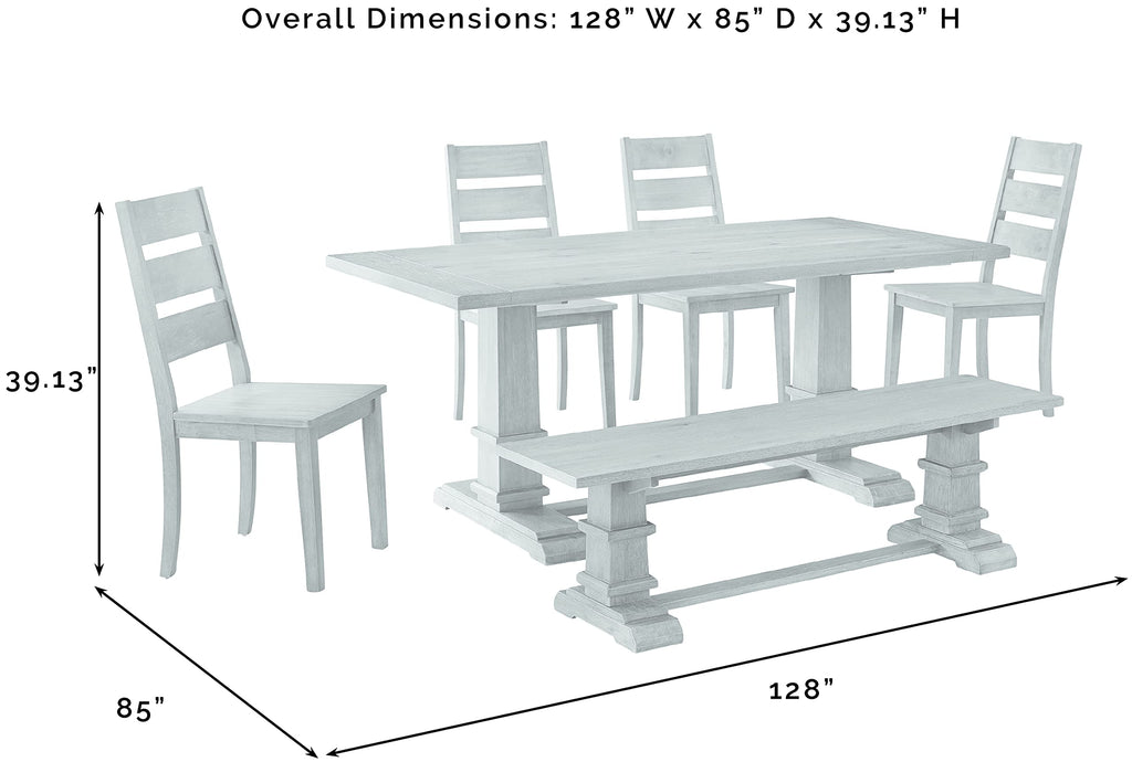 Crosley Furniture Joanna 6-Piece Modern Farmhouse Dining Table Set for 7 with 4 Ladderback Chairs and a Bench, Rustic Brown