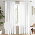 Melodieux White Semi Sheer Curtains 84 Inches Long For Living Room - Linen Look Bedroom Rod Pocket Voile Drapes, 52 By 84 Inch (