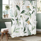 Gcirec Green And Gold Leaf Shower Curtain, Sage Eucalyptus Leaves With Gold Branches Botanical Plants Fabric Bathroom Curtain Ho