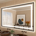 Amorho 60''x 40'' LED Bathroom Mirror Framed, Front Light and Backlit, Stepless Dimmable, Anti-Fog, Shatter-Proof, Memory, 3 Col