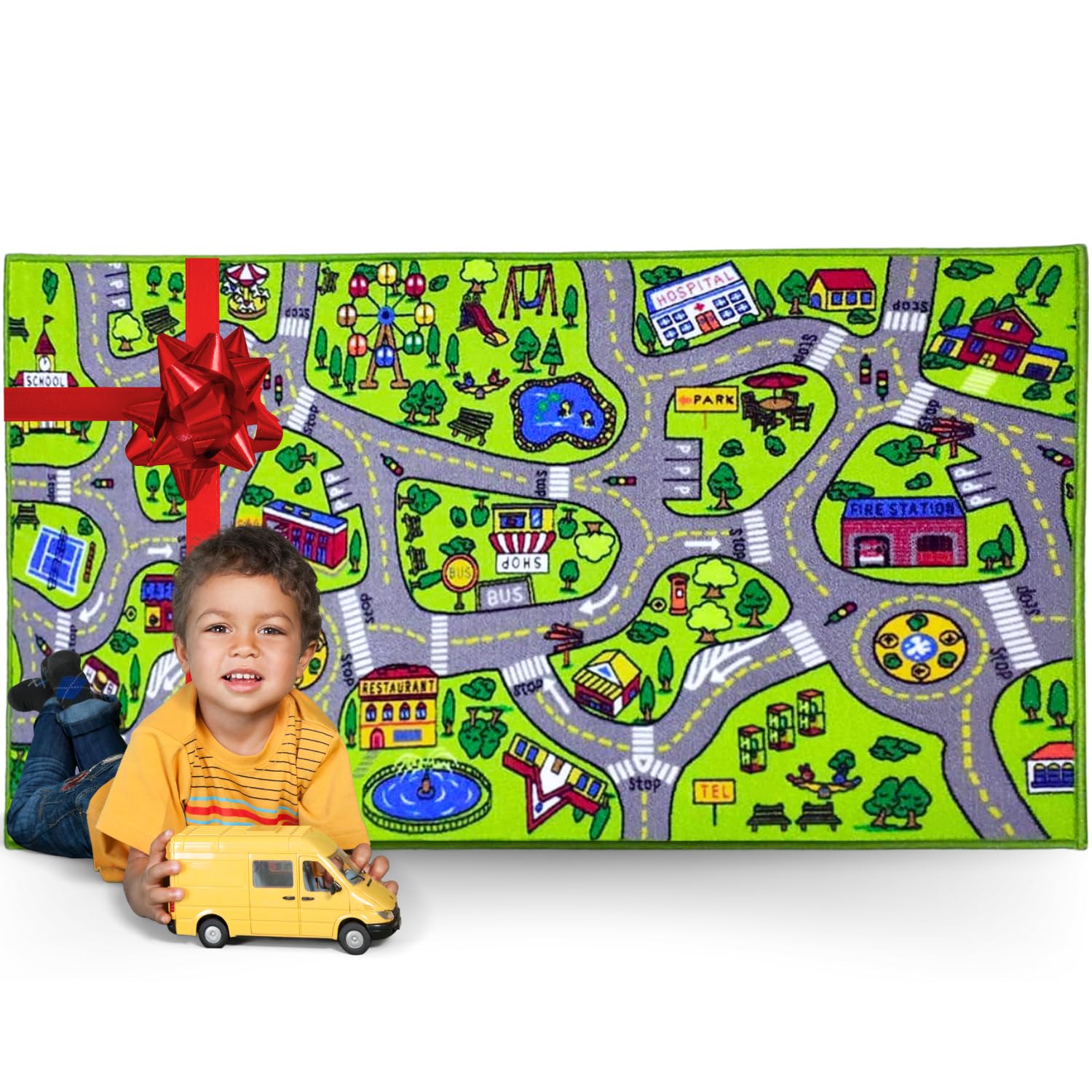 ToyVelt Kids Carpet Playmat Car Rug - Educational Road Traffic Carpet Multi Color Play Mat - Best Kids Rugs for Playroom & Kid B