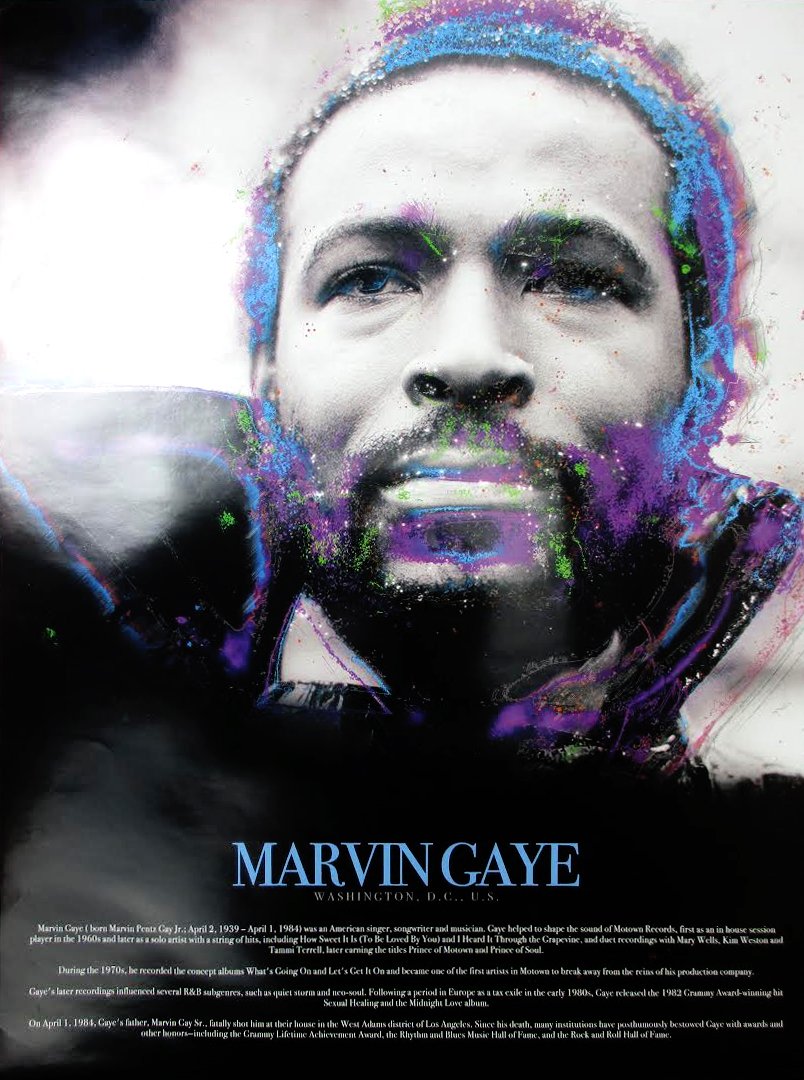 777 Tri-Seven Entertainment Marvin Gaye Poster w/Biography Music Singer African American Art Photo, 18 x 24, Multicolor