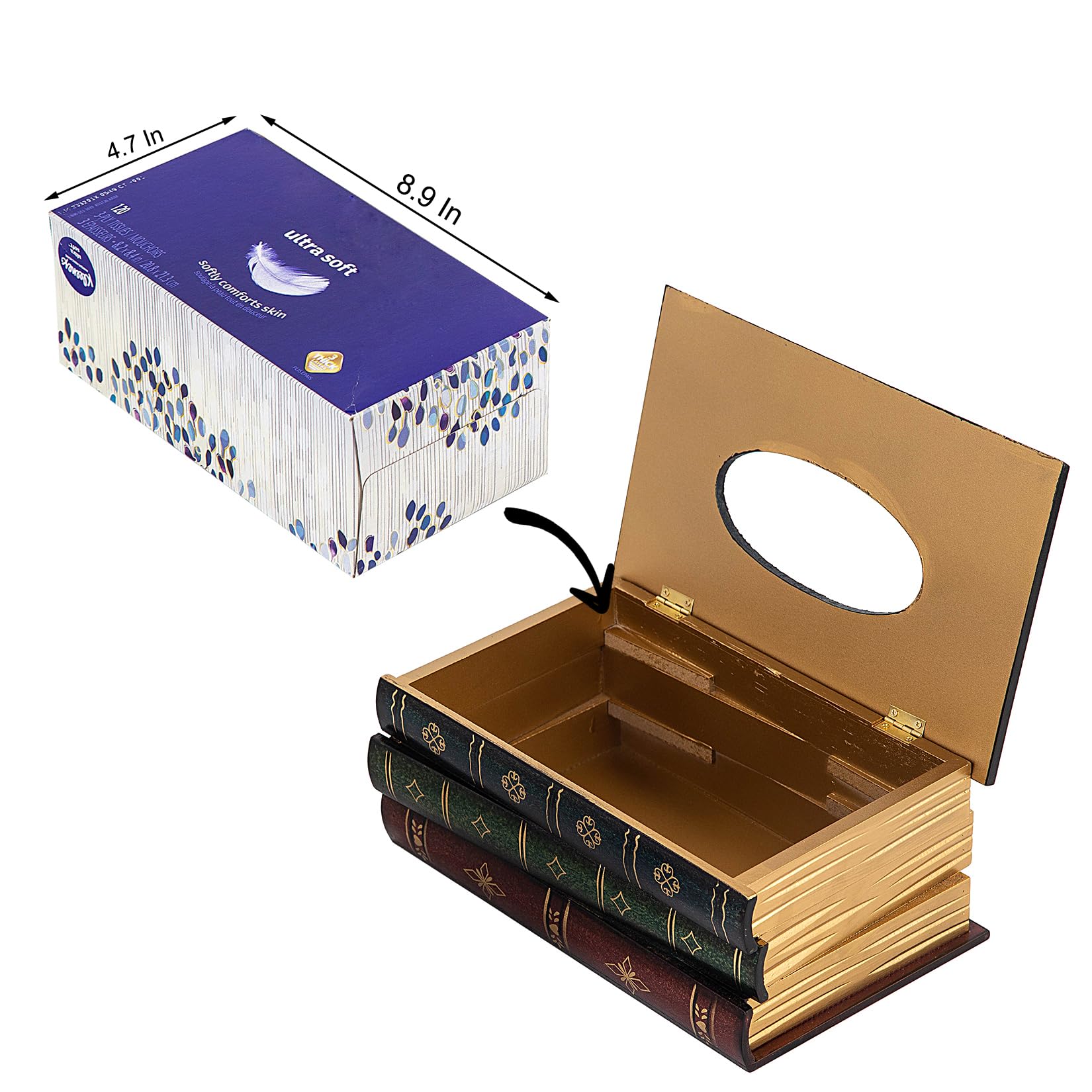 Crafted Classical Retro Wooden Antique Book Tissue Box Cover Rectangular Tissue Holder Dispenser Paper Cover Case Napkin Holder