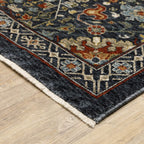 HomeRoots 507974 10 x 13 ft. Blue Red Ivory & Gold Oriental Power Loom Stain Resistant Rectangle Area Rug with Fringe