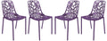 LeisureMod Stackable Purple Dining Side Chair Set of 4 for Patio & Kitchen with Floral Cutout Design