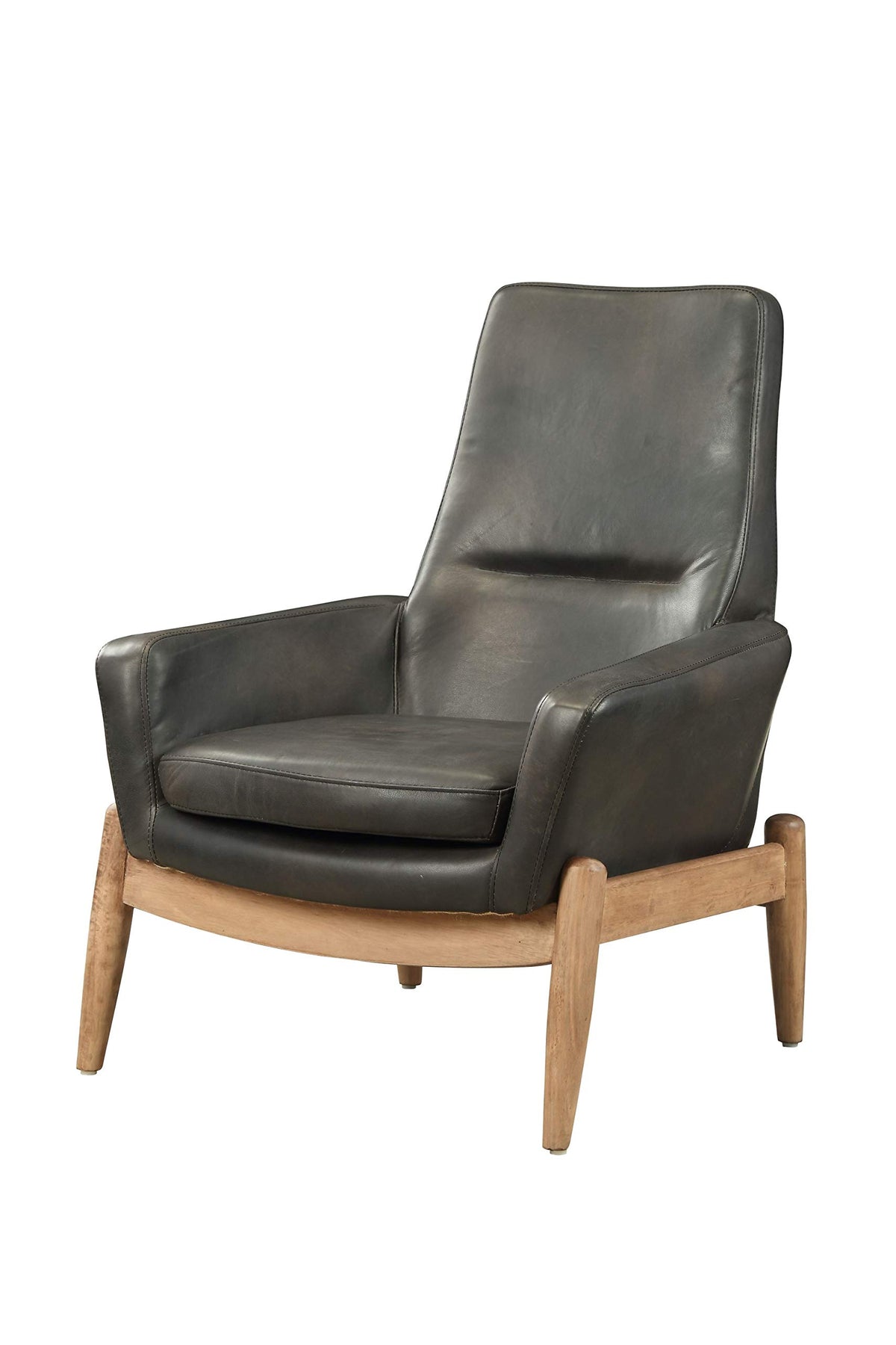 HomeRoots Top Grain Leather, Wood, 30' X 33' X 40' Black Top Grain Leather Accent Chair