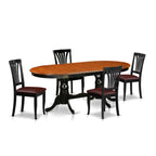 East West Furniture PLAV5-BCH-LC 5 Piece Kitchen Table & Chairs Set Includes an Oval Dining Table with Butterfly Leaf and 4 Faux Leather Dining Room Chairs, 42x78 Inch, Black & Cherry