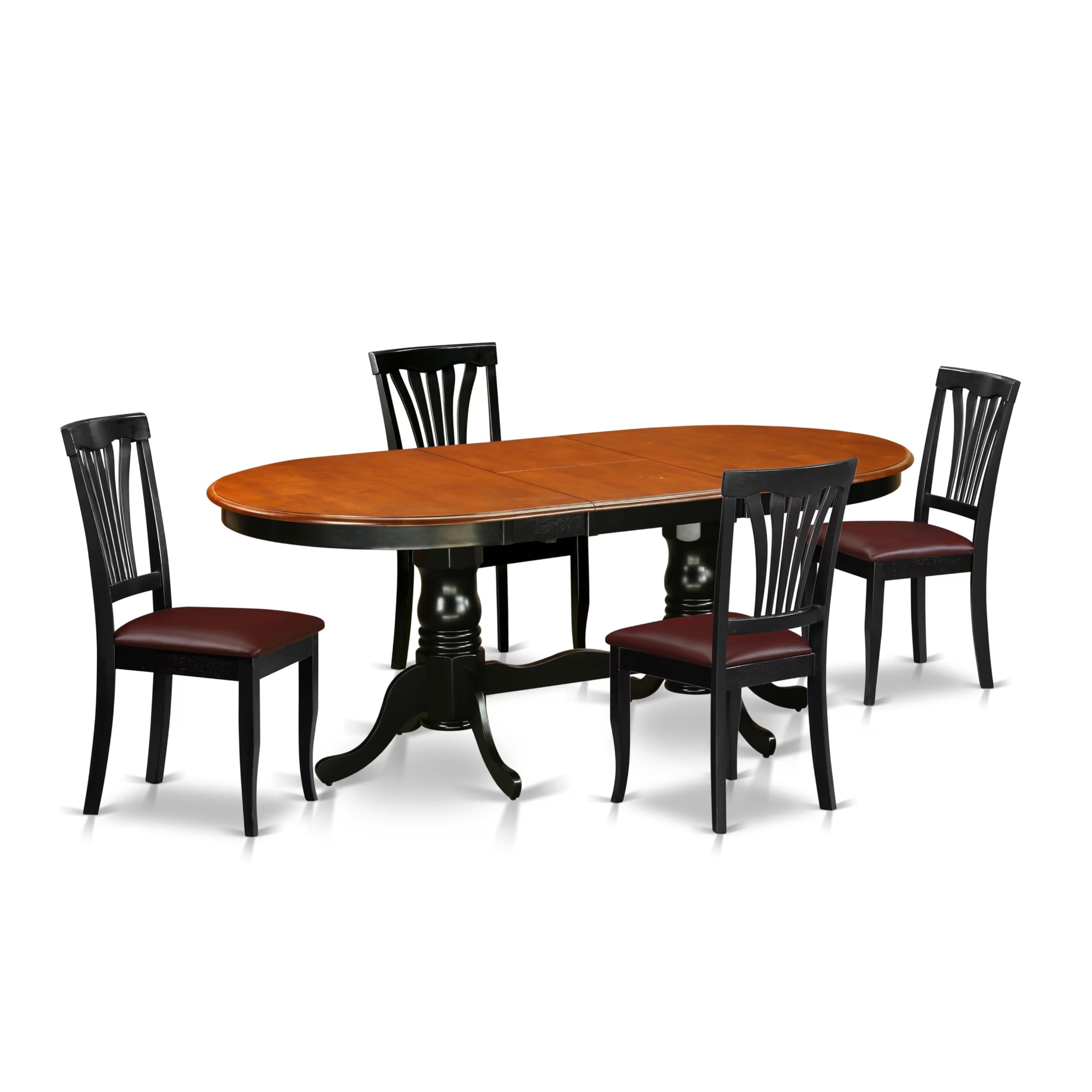 East West Furniture PLAV5-BCH-LC 5 Piece Kitchen Table & Chairs Set Includes an Oval Dining Table with Butterfly Leaf and 4 Faux Leather Dining Room Chairs, 42x78 Inch, Black & Cherry