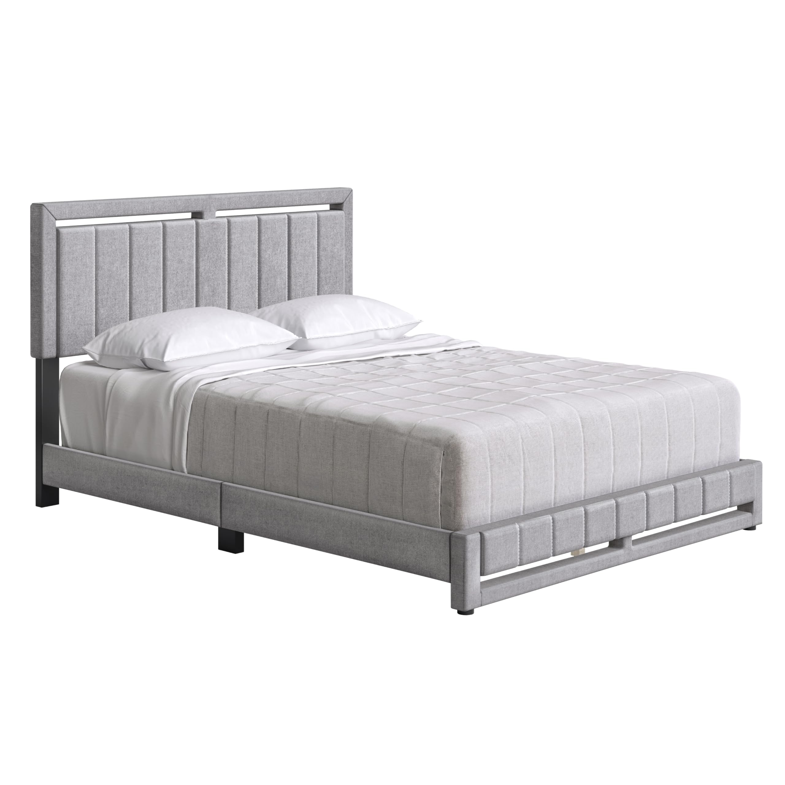Boyd Sleep Beaumont Upholstered Platform Bed with Headboard, Mattress Foundation with Strong 14 Wood Slat Supports, No Box Spring Required, Gray Linen, Size King