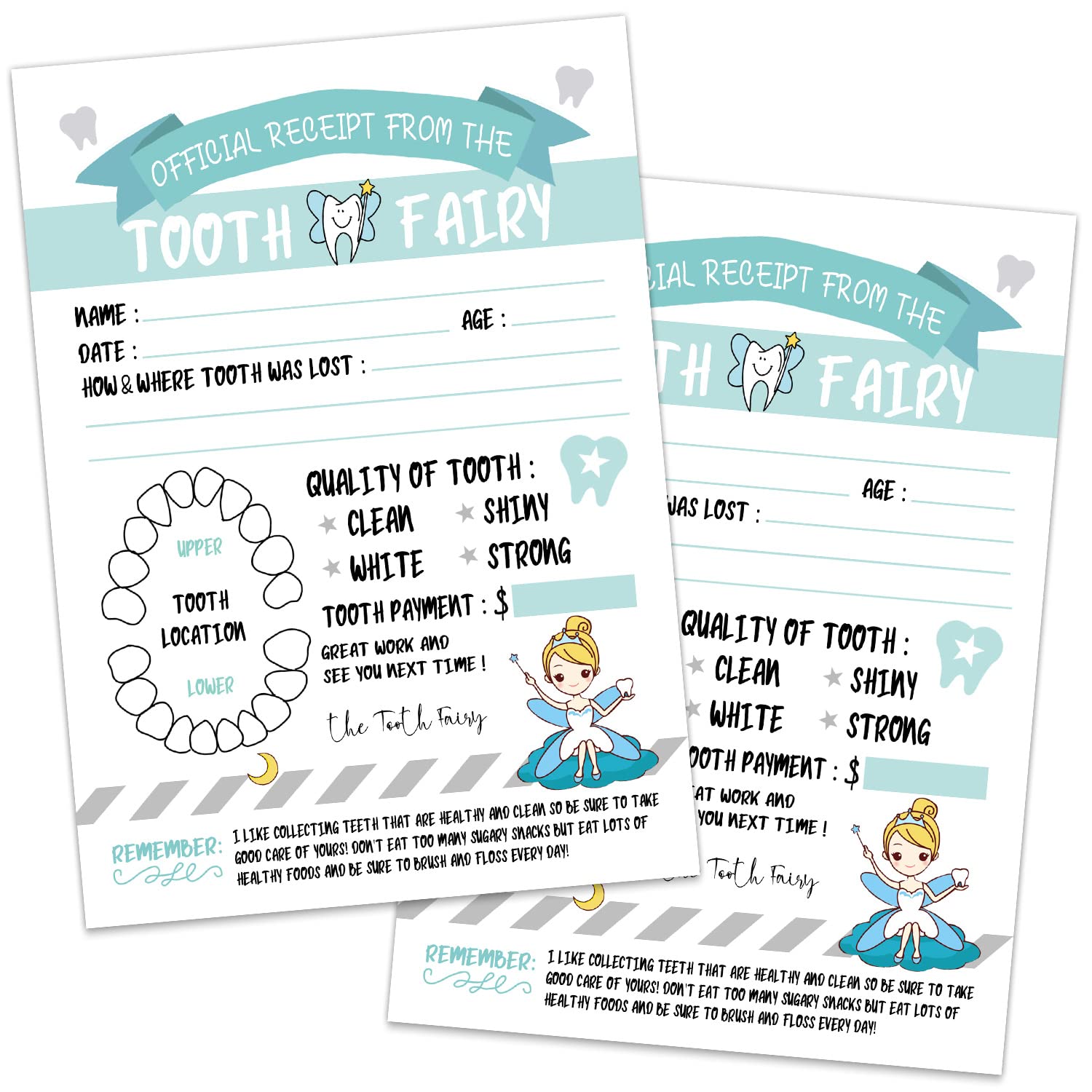 Tooth Fairy Report Cards, Tooth Fairy Paper Certificate For Kids, Official Receipt From The Tooth Fairy, Cute Adorable Keepsake