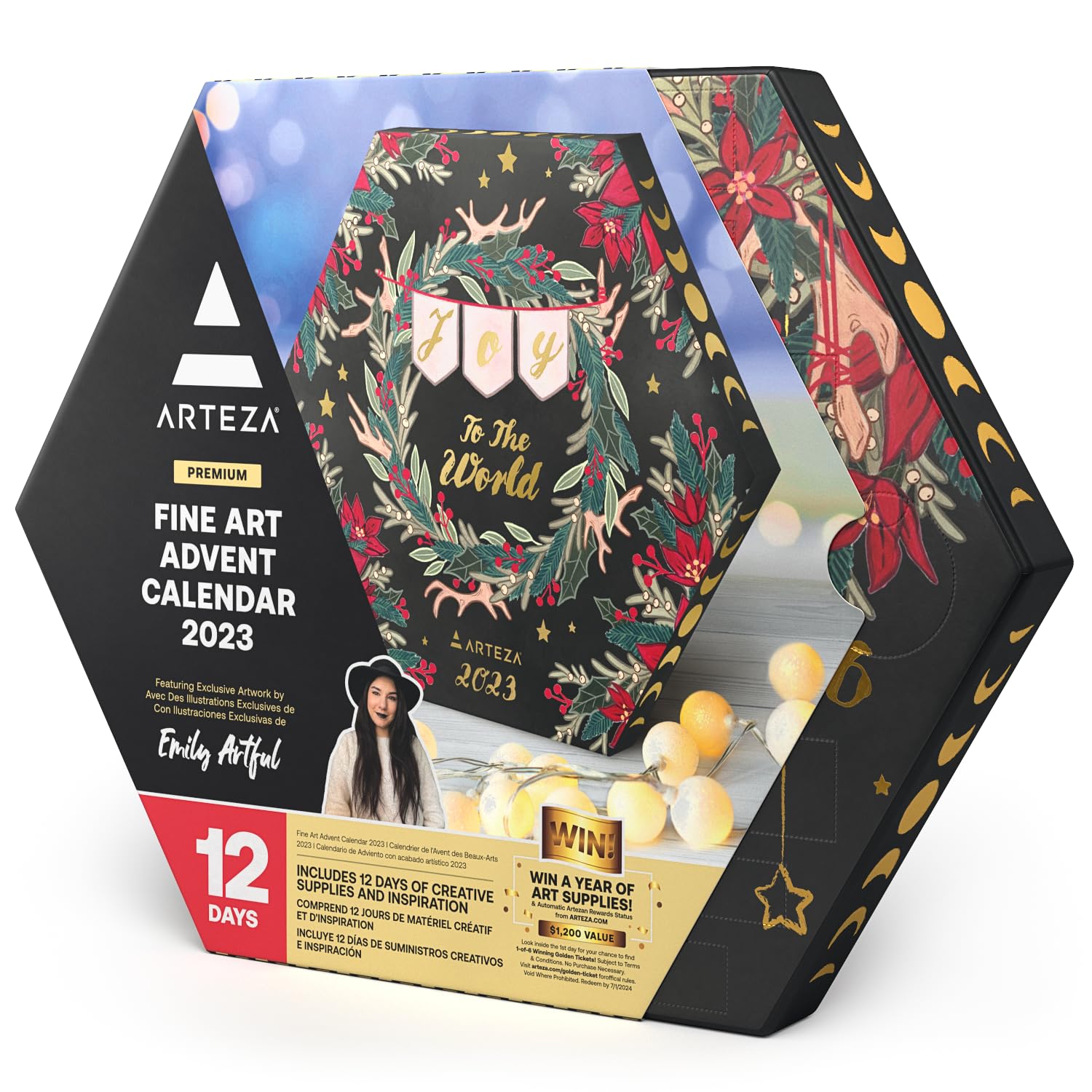 Arteza Advent Calendar 2023 (Fine Art, 12 Days) Art Supplies Holiday Gift for Adults, Includes Acrylic, Gouache & Watercolor Pai