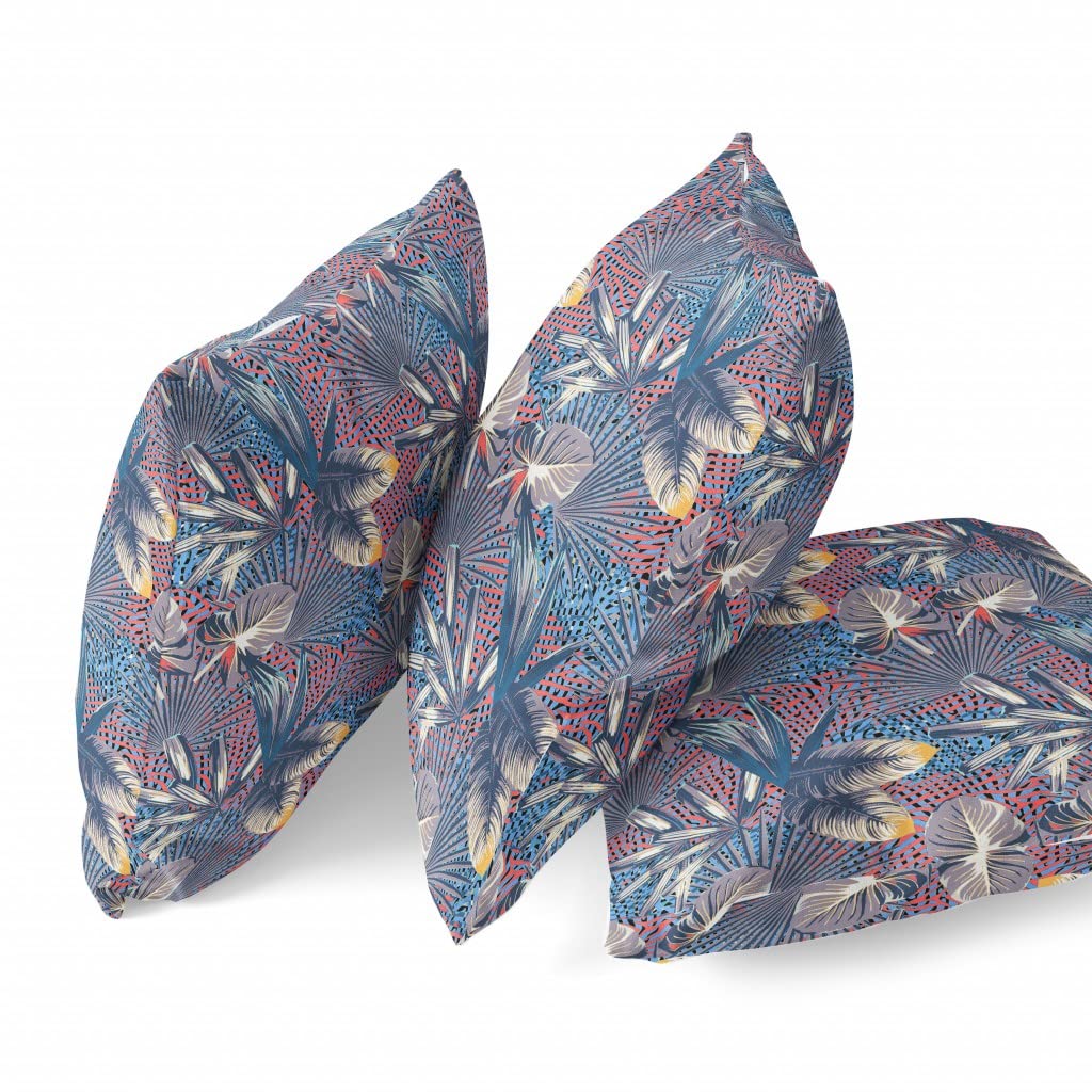 HomeRoots Blue White Pink 16â€ Indigo Red Tropical Zippered Suede Throw Pillow