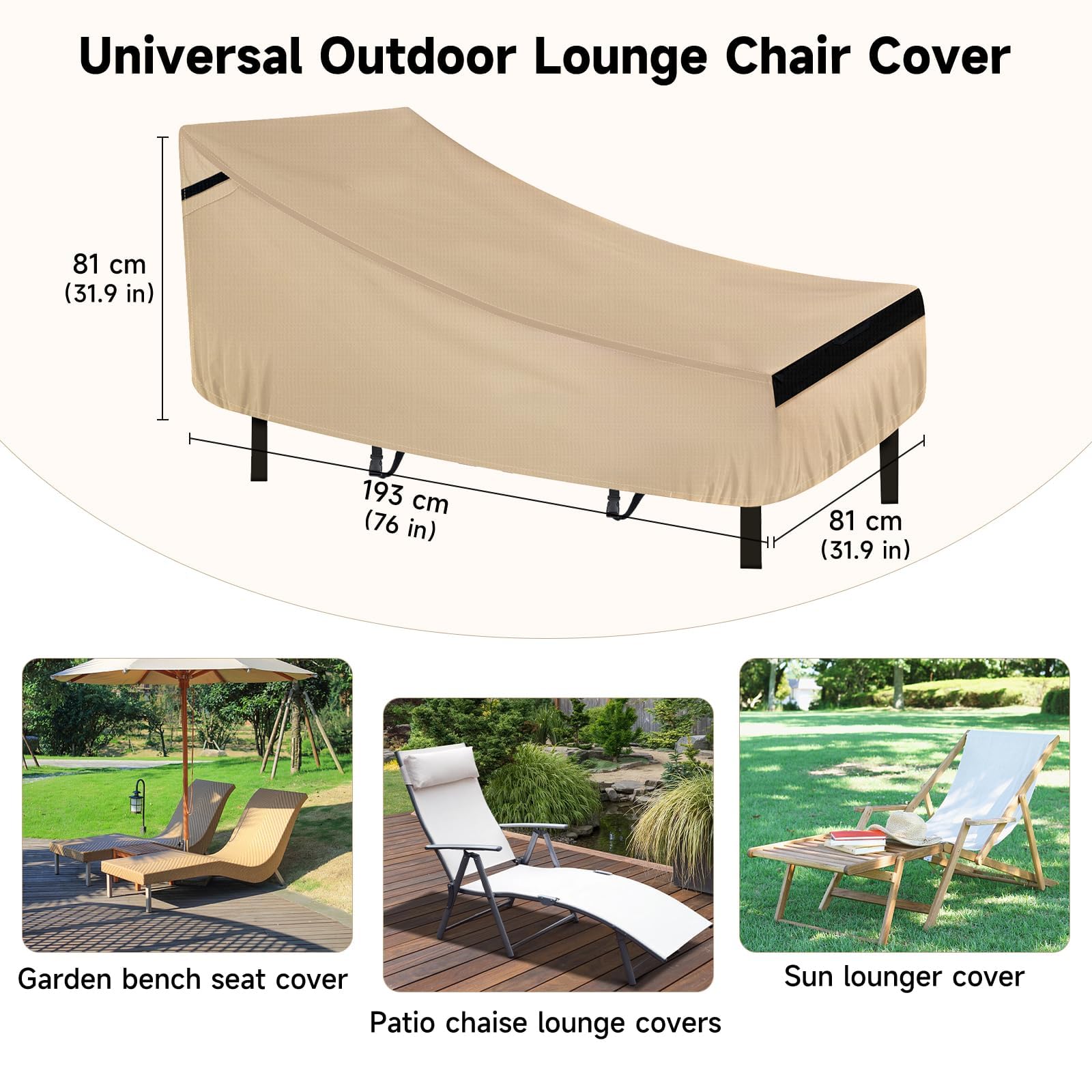Neverland Waterproof Patio Lounge Chair Cover, Outdoor Chaise Lounge Covers With Heavy Duty Material, 420D Waterproof Outdoor Ch