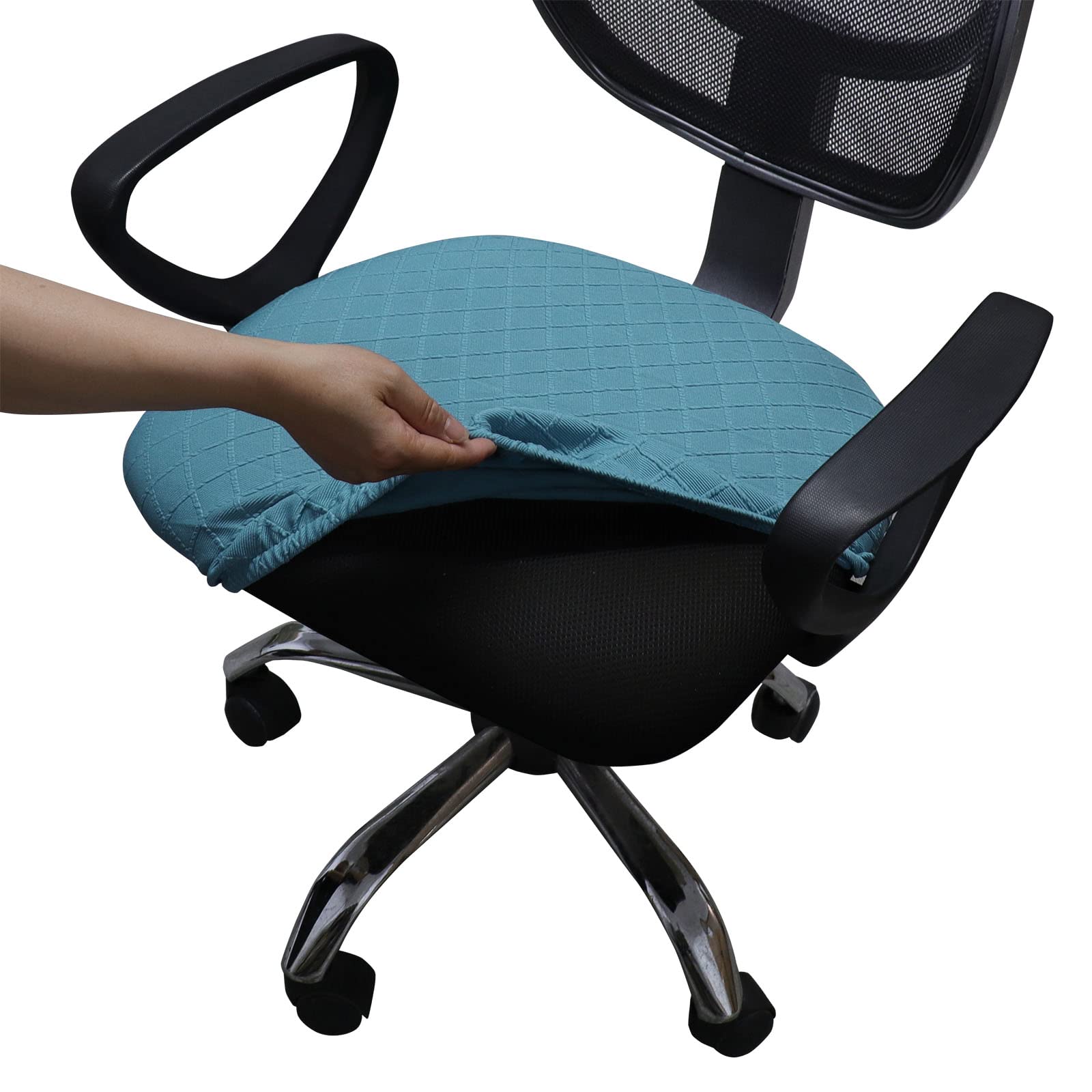 Melaluxe Stretch Jacquard Office Chair Cover, Removable Washable Desk Chair Cover Rotating Chair Seat Slipcover, Blue