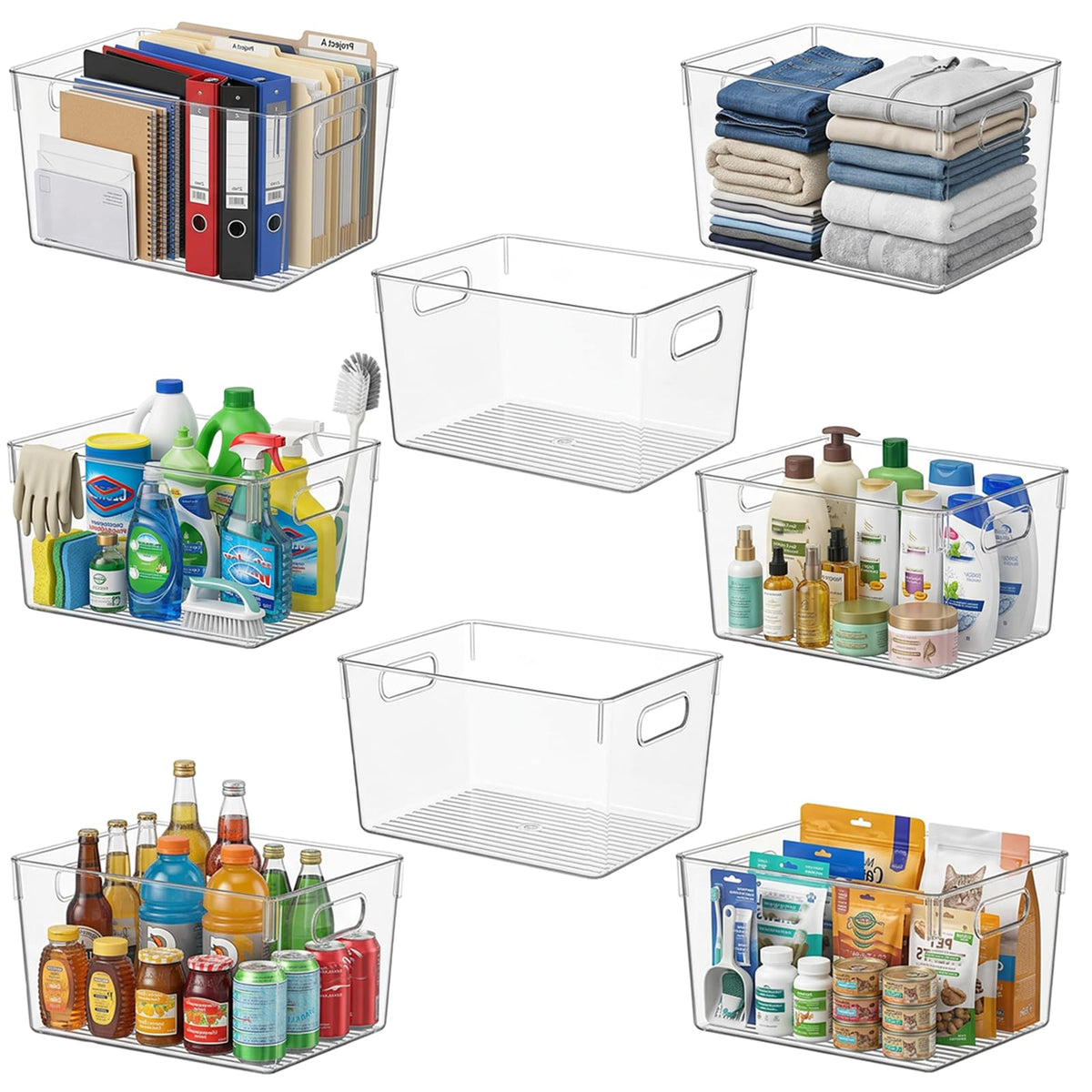 MOONEDGE 8 Pack XL Clear Storage Containers 13x10x8in Plastic Organizers
