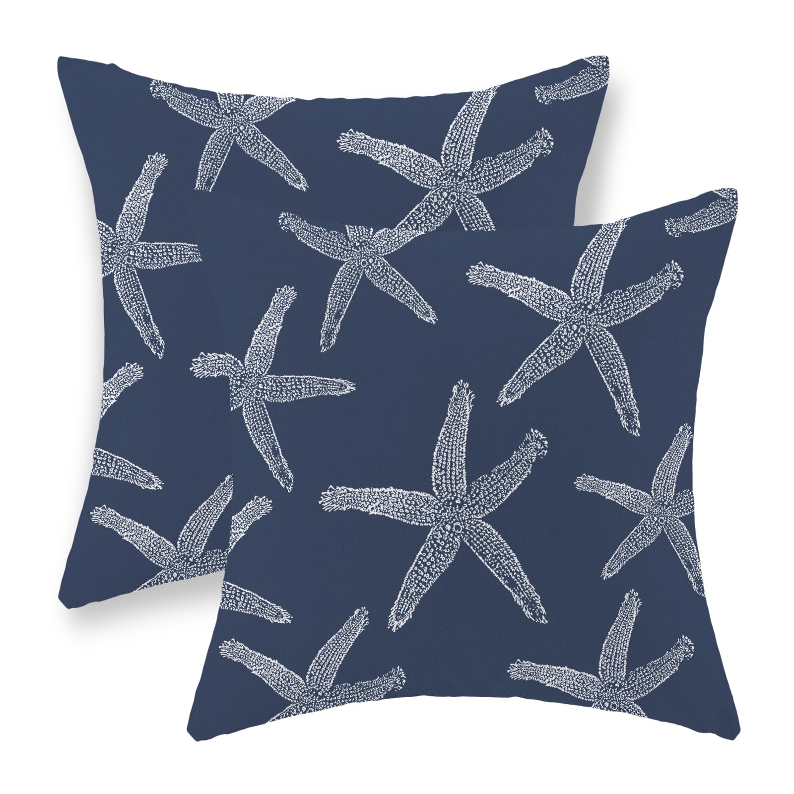 Navy Blue Starfish Pillow Covers 18X18 Inch Set Of 2 Coastal Throw Pillows Summer Nautical Ocean Theme Decorations Beach Pillowc