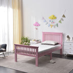 Twin Solid Wood Platform Bed with Headboard/Pine Twin Bed (Pink)