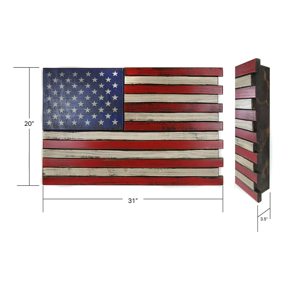 American Furniture Classics Model Small2Comp Small American Flag Wall Hanging Gun Concealment With Two Secret Compartments
