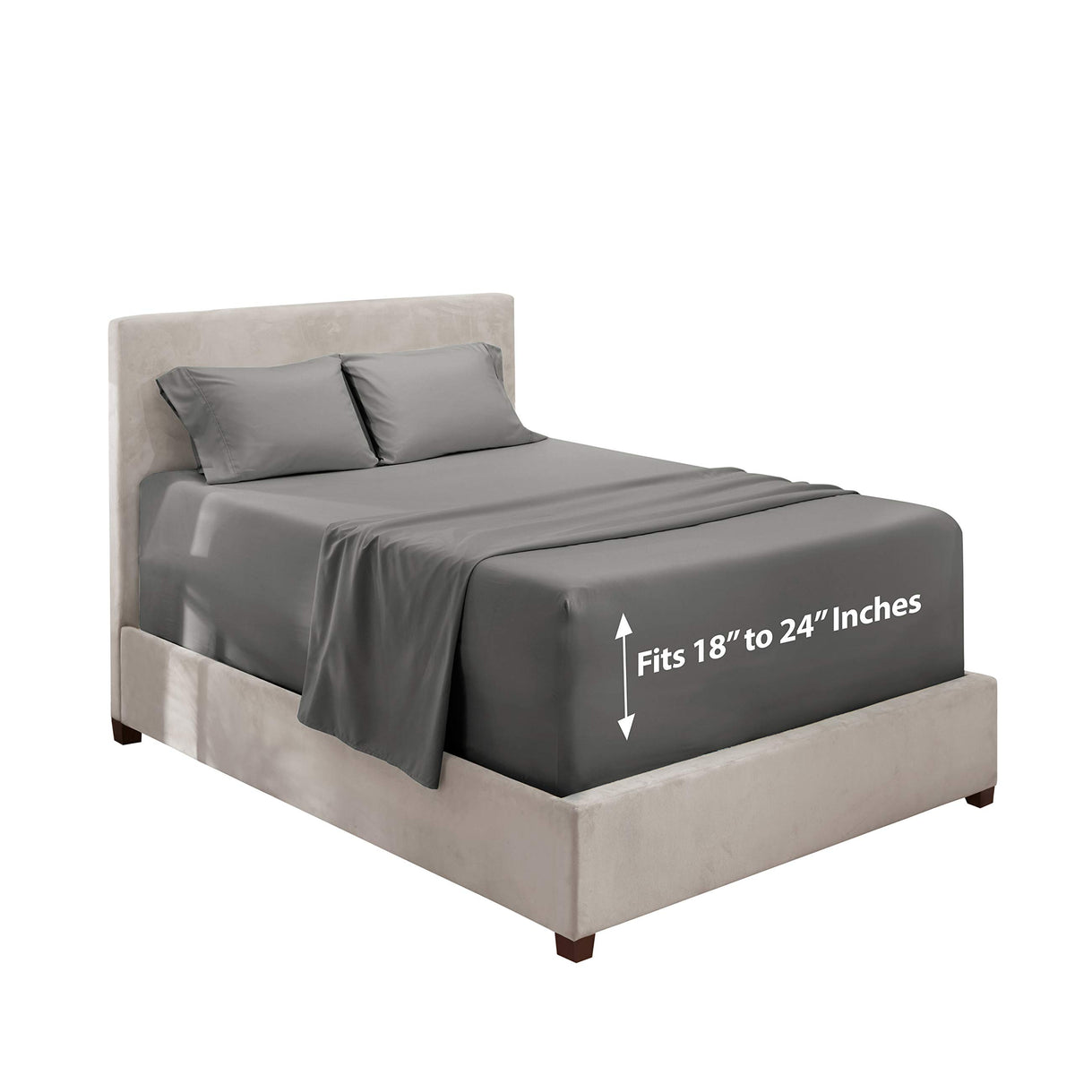 Hearth & Harbor Bed Linen Set - Queen Sheet Set, 4 Piece, Charcoal Stone Gray, Microfiber, Extra Deep Pocket, Fits Up To 24' Ma