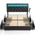 Rolanstar Queen Size Bed Frame With Led Lights And Usb Ports, Upholstered Pu Leather Bed With Adjustable Headboard And 4 Storage Drawers, No Box Spring Needed, Easy Assembly, Black