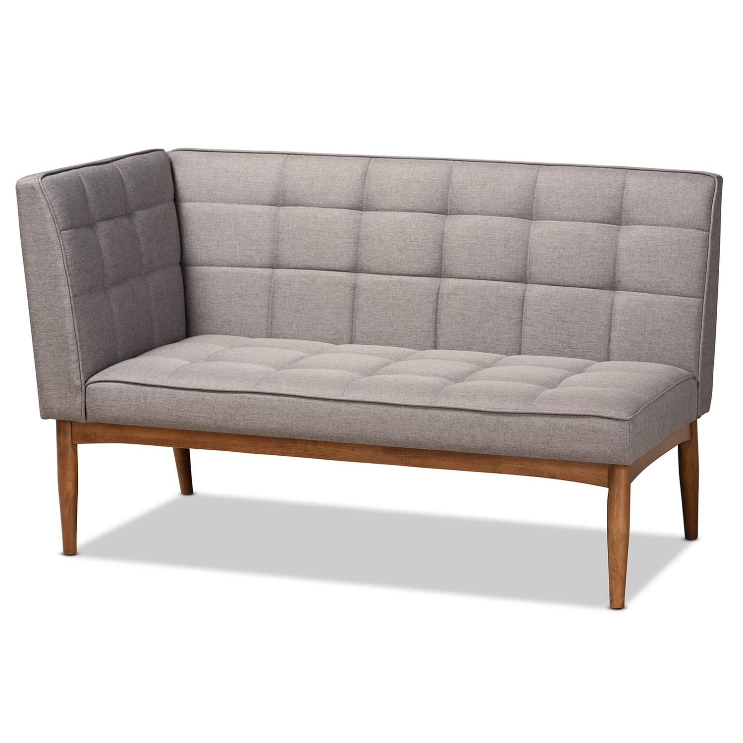 Baxton Studio Sanford Mid-Century Modern Grey Fabric Upholstered and Walnut Brown Finished Wood 5-Piece Dining Nook Set