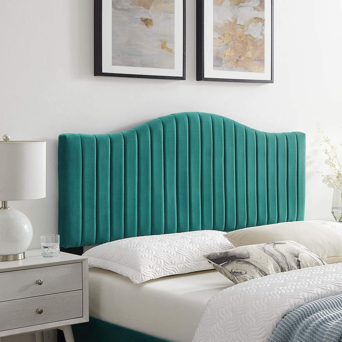 Modway Brielle Channel Tufted Performance Velvet King/California King Headboard in Teal