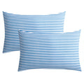 Jellymoni 100% Natural Cotton Striped King Pillowcases Set, 2 Pack White And Blue Stripes Pattern Printed Pillow Covers With Env