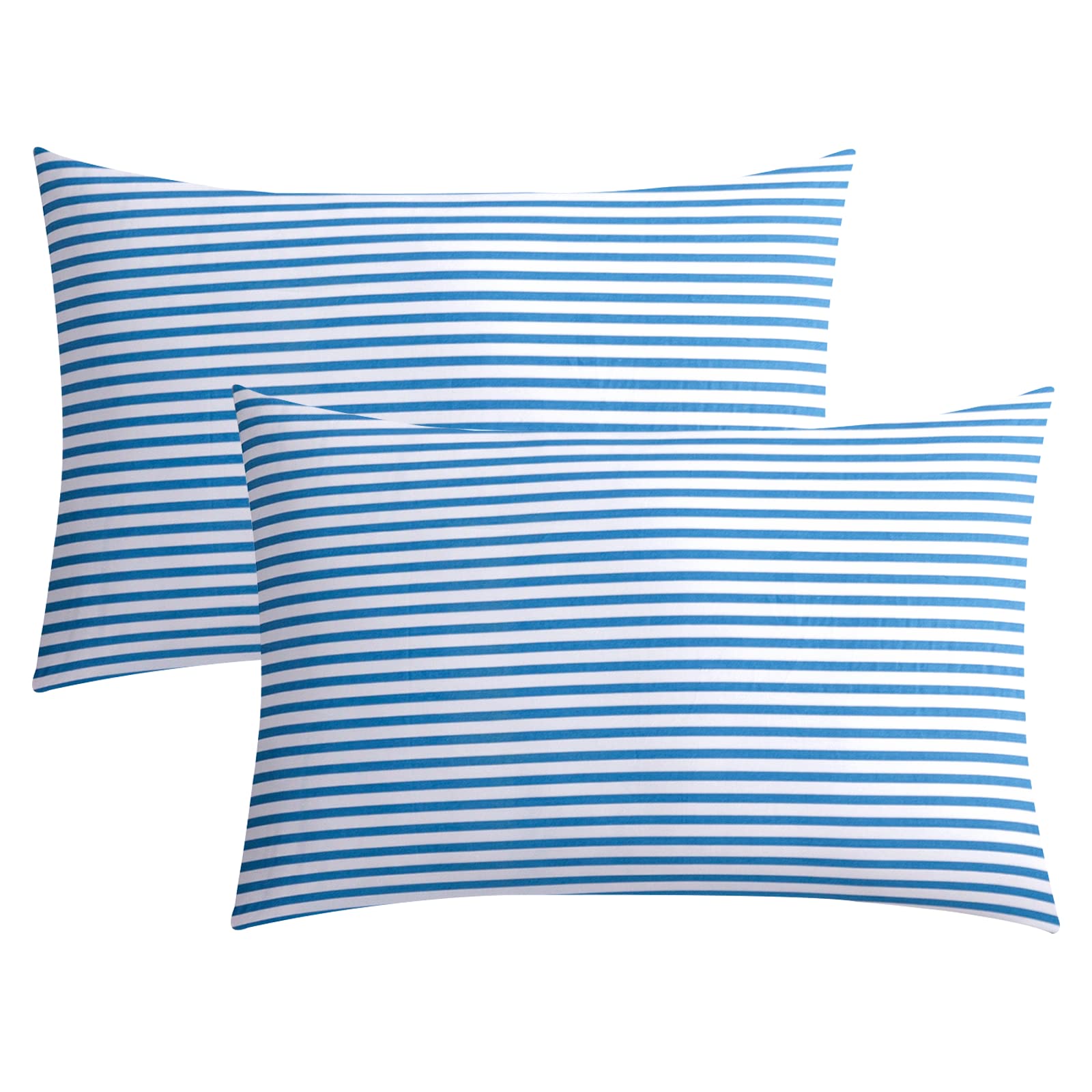 Jellymoni 100% Natural Cotton Striped King Pillowcases Set, 2 Pack White And Blue Stripes Pattern Printed Pillow Covers With Env