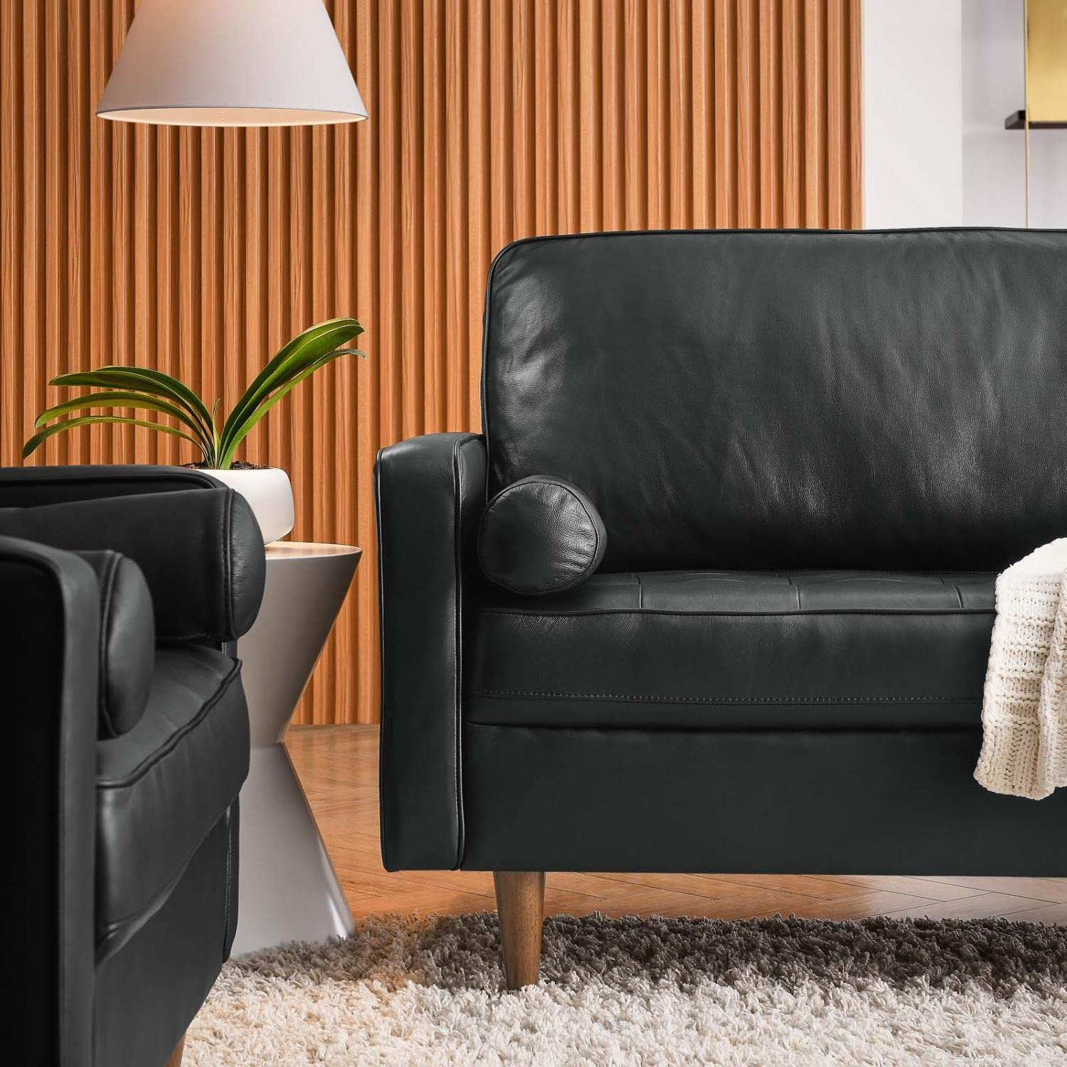 Modway Valour 88&Quot; Modern Style Leather And Dense Foam Sofa In Black Finish