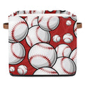 OMFUNS Baseball Sport Storage Basket 13x13 Ball Theme Collapsible Cube Storage Bin with Handle Fabric Storage Box Organizing for